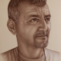 Alberto Lipari - Ritratto dell' animatore Antonino Pirrotta - matita seppia e gesso su carta ocra - cm29x42 - 2022