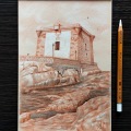 Alberto Lipari - Vista della Torre di Ligny - grafite, sanguigna e gesso su carta ocra - 2021